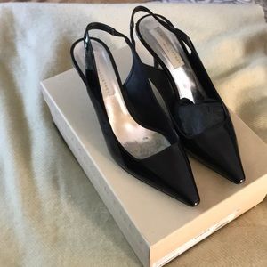 Stella McCartney black patent leather sling backs